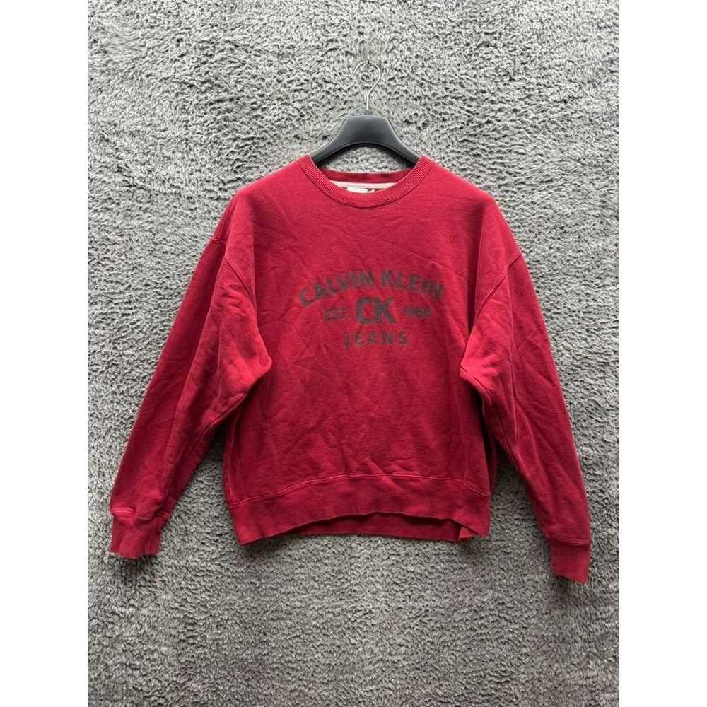 Vintage 90's Calvin Klein Jeans Crewneck Fleece Pullover Sweatshirt Red Mens L